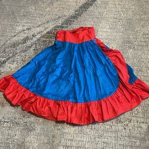 Vintage Custom made blue & red swing skirt with adjustable waist & bow in back